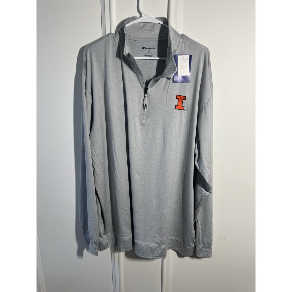 Champion Illinois Fighting Illini 1/4 Zip Pullover Mens 2XL Gray NWT NCAA